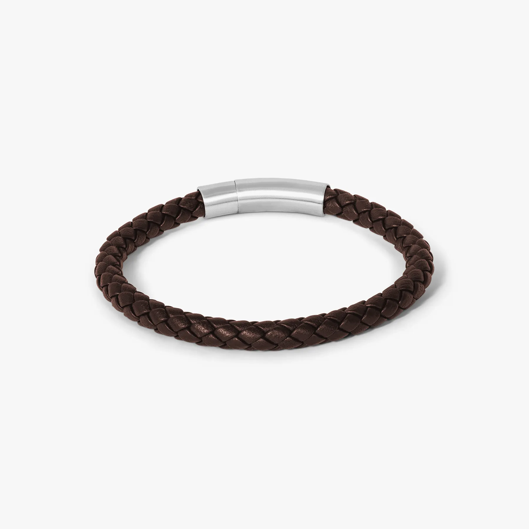 Charles Click Pelle Bracelet In Rhodium & Brown Leather