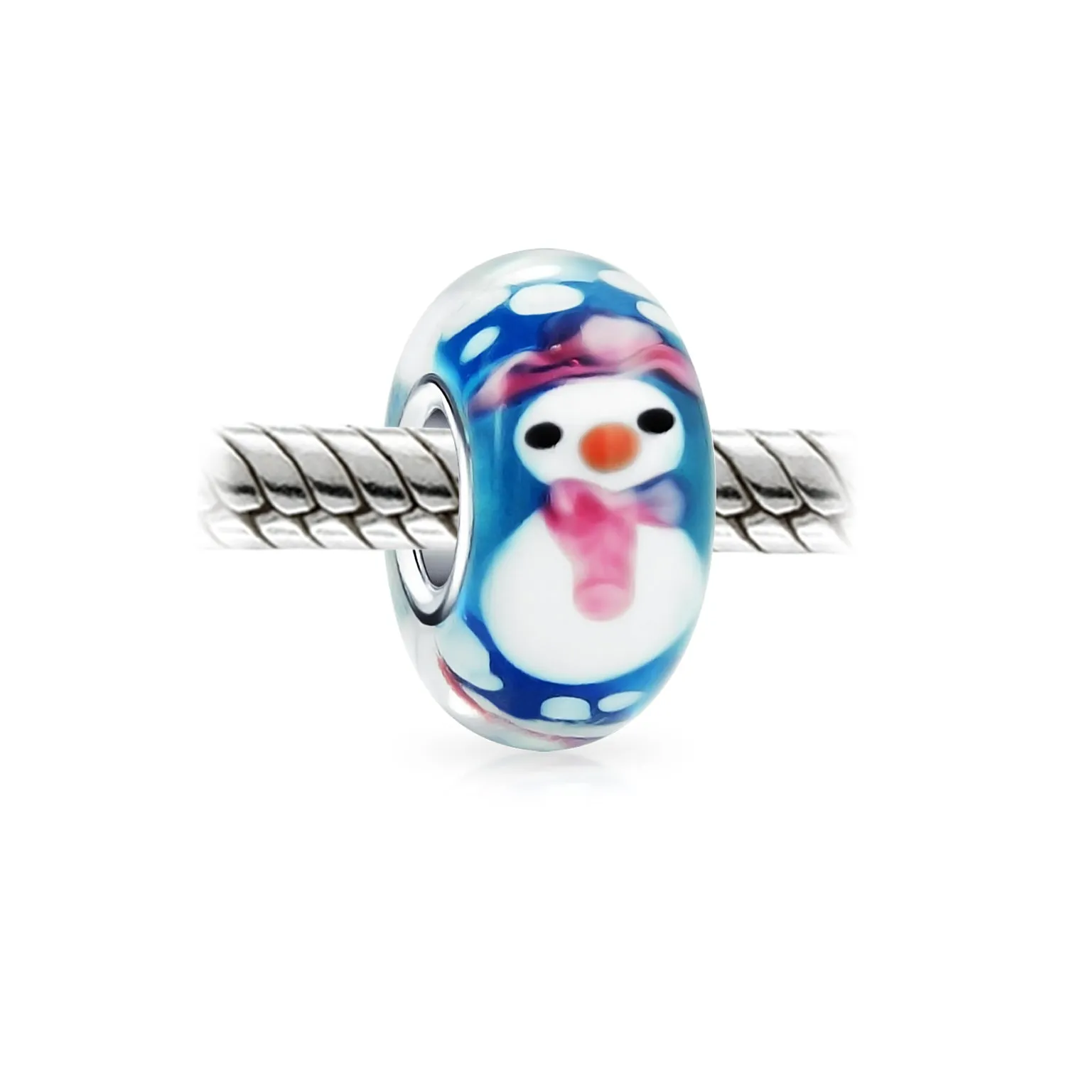 Christmas Charm Bead Snowman Murano Glass for European Bracelets