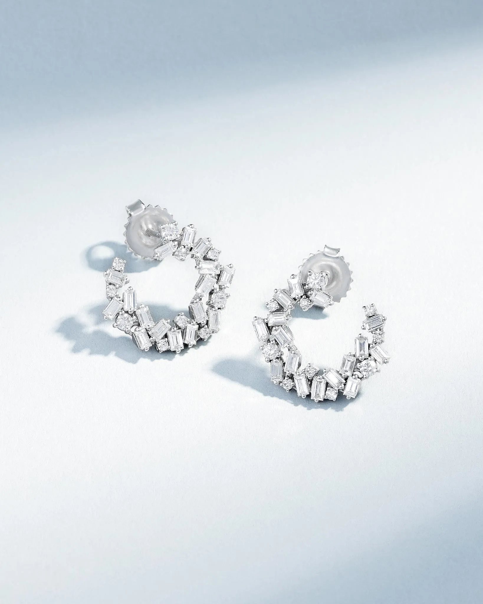 Classic Diamond Sideways Cluster Mini Hoops