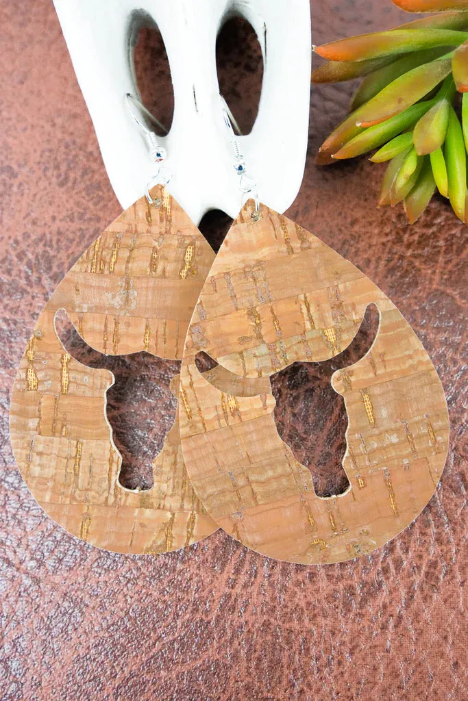 Cut-Out Steer Cork Teardrop Earrings