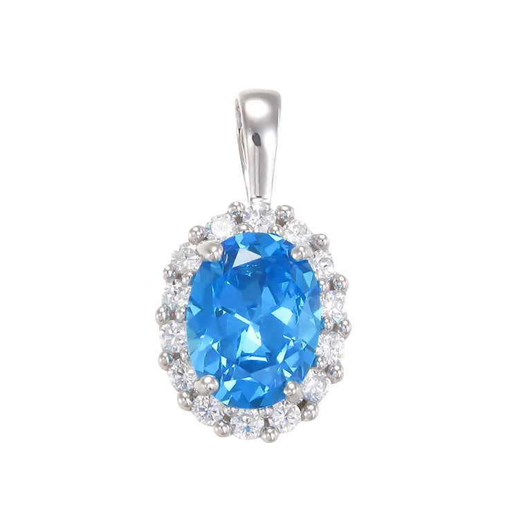 Delicate Sparkling Blue Pendant with Halo