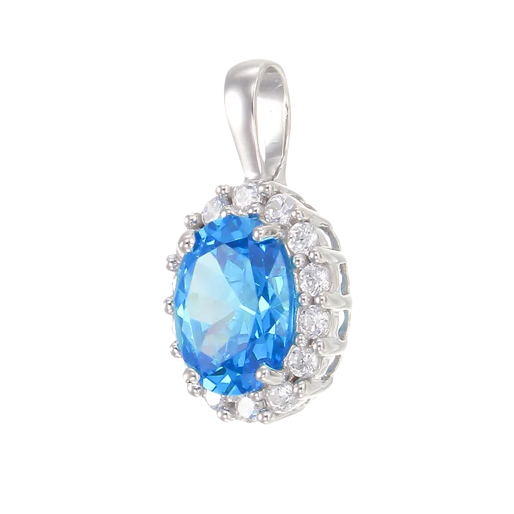 Delicate Sparkling Blue Pendant with Halo