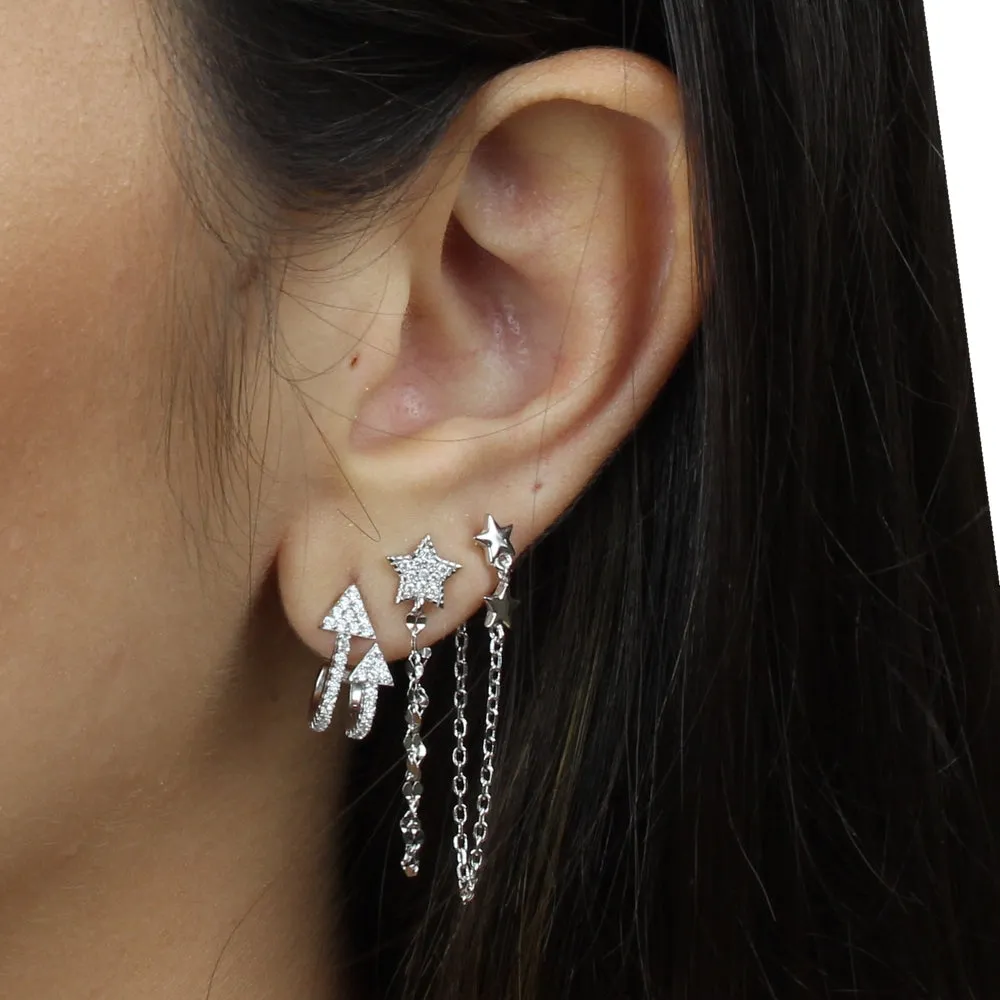 DOUBLE STAR CHAIN STUD EARRING