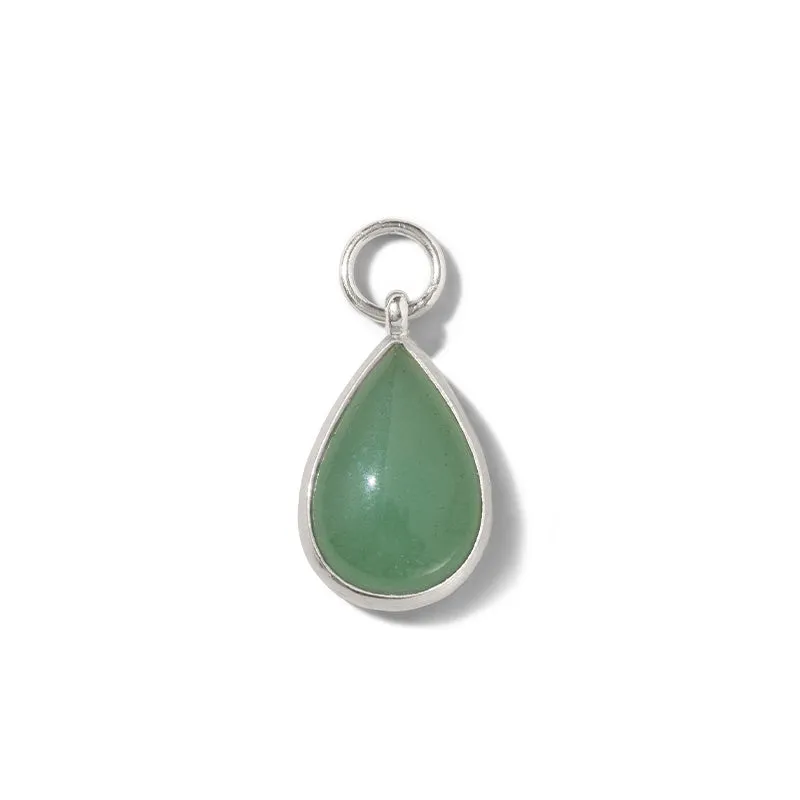 Droplet Charm, Green Aventurine, Silver