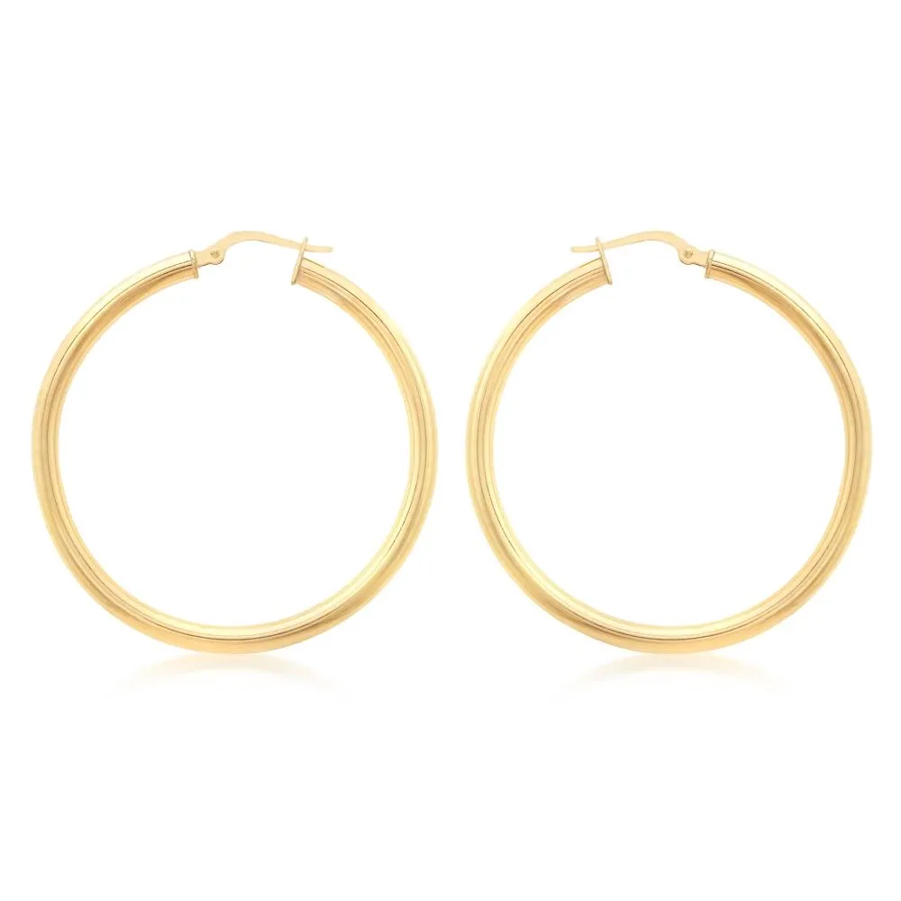 Duo Solid 9ct Yellow Gold Classic Hoops (35mm)