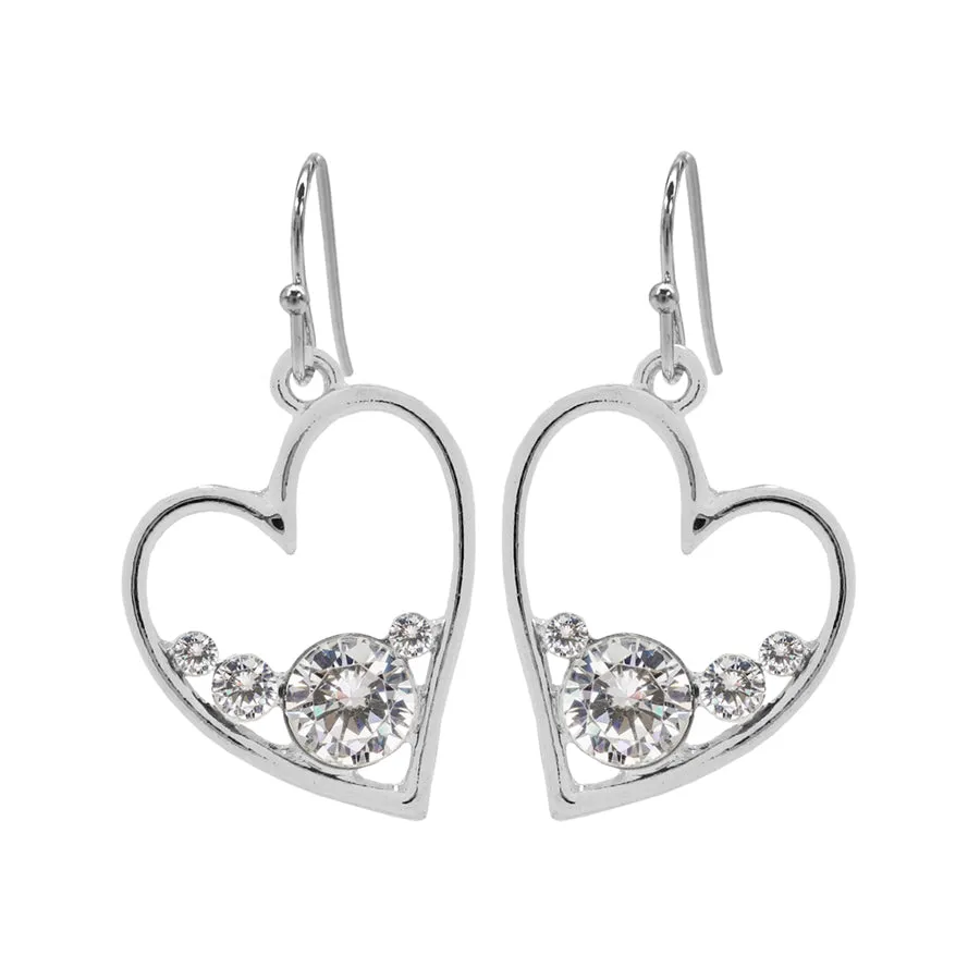 Ear Sense Earring F365 20mm Silver Heart with Swarovski Crystals on a French Hook