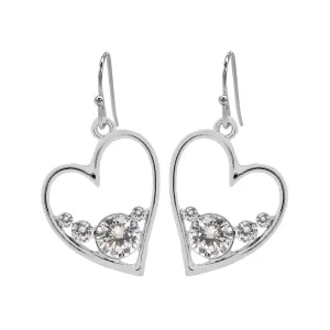 Ear Sense Earring F365 20mm Silver Heart with Swarovski Crystals on a French Hook