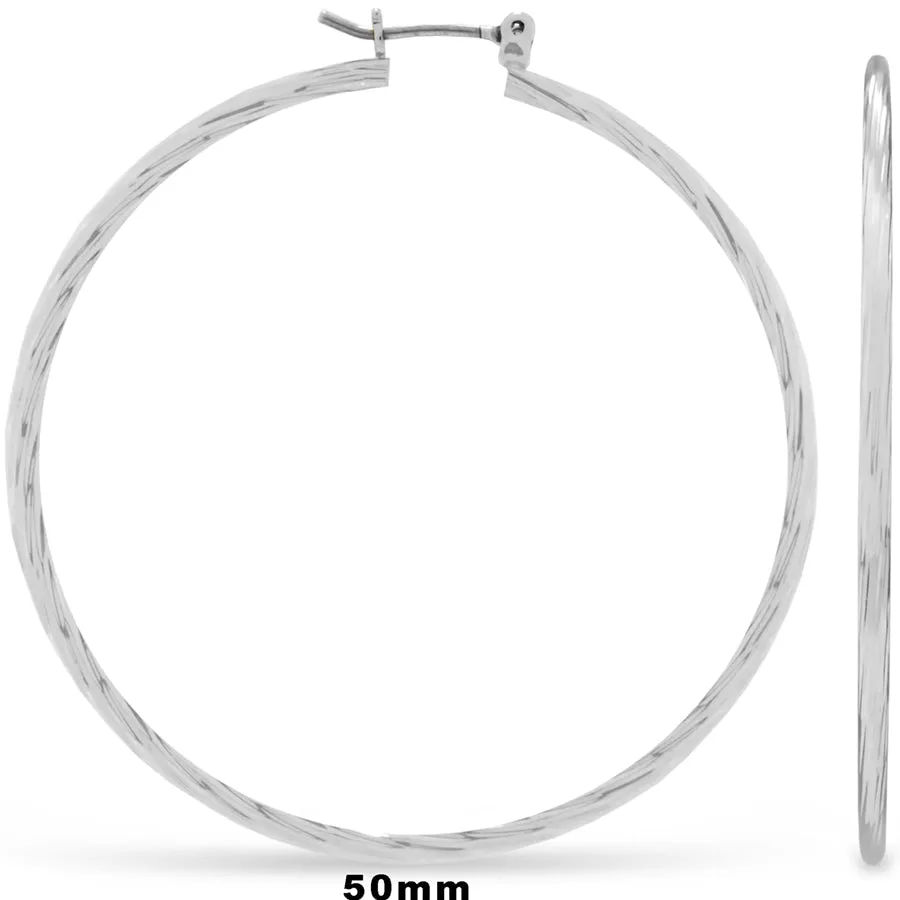 Ear Sense Earring FR236-3 50mm Silver Faceted Click Hoops