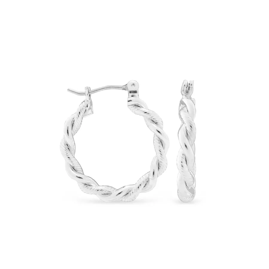 Ear Sense Earrings F3-3185S 20mm Silver Rope Twist Hoops