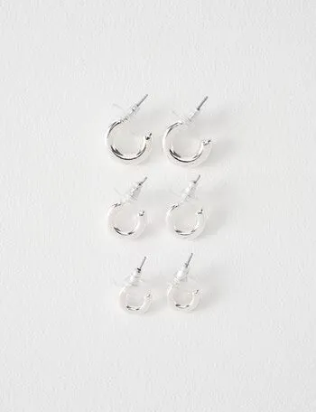 Ear Sense Earrings Silver Thick J Hoop Trio FC300