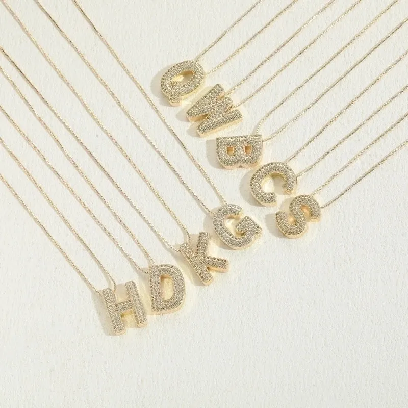 Elegant Luxurious Classic Style Letter Copper 14k Gold Plated Zircon Pendant Necklace In Bulk