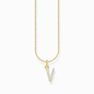 Essentials Gold Plated With Zirconia letter V Pendant Necklace KE2261-414-14-L45V