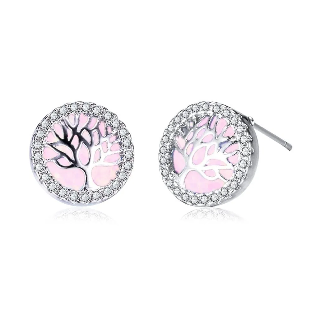 Fashion Personality Glamour Female Earrings Elegant Tree Of Life Cubic Zirconia Stud Earrings