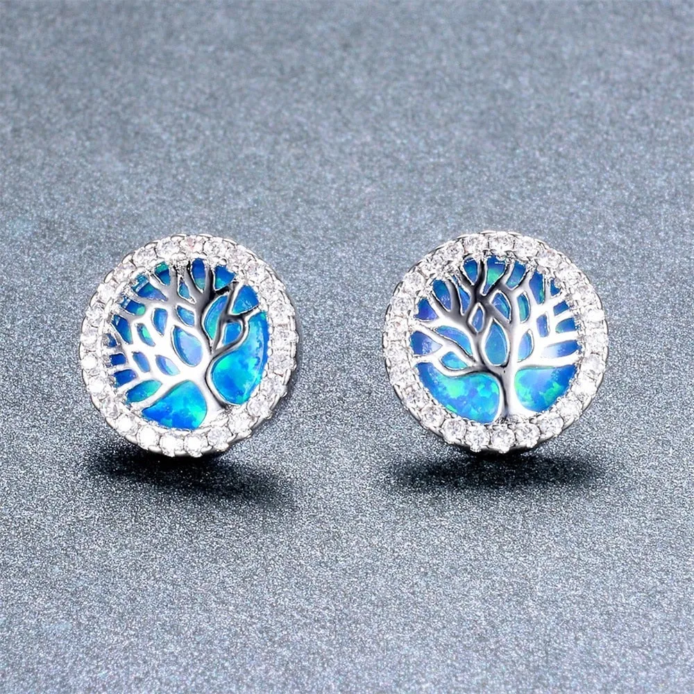 Fashion Personality Glamour Female Earrings Elegant Tree Of Life Cubic Zirconia Stud Earrings