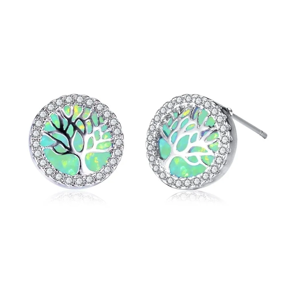 Fashion Personality Glamour Female Earrings Elegant Tree Of Life Cubic Zirconia Stud Earrings