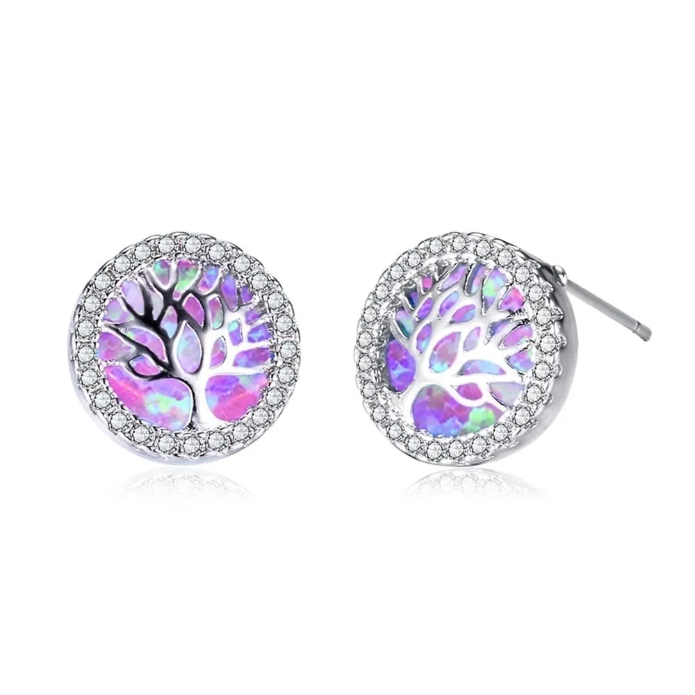 Fashion Personality Glamour Female Earrings Elegant Tree Of Life Cubic Zirconia Stud Earrings