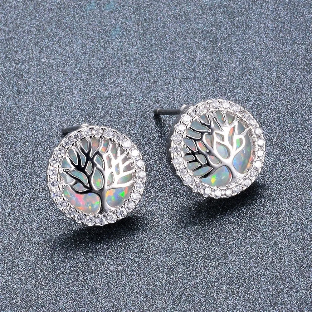 Fashion Personality Glamour Female Earrings Elegant Tree Of Life Cubic Zirconia Stud Earrings