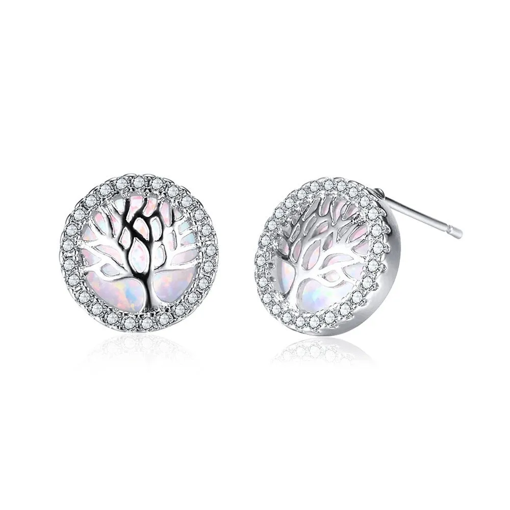 Fashion Personality Glamour Female Earrings Elegant Tree Of Life Cubic Zirconia Stud Earrings