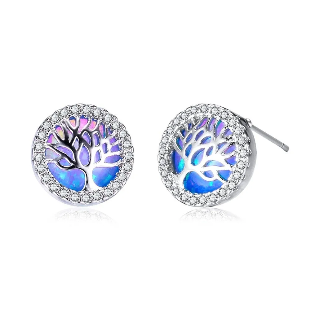 Fashion Personality Glamour Female Earrings Elegant Tree Of Life Cubic Zirconia Stud Earrings