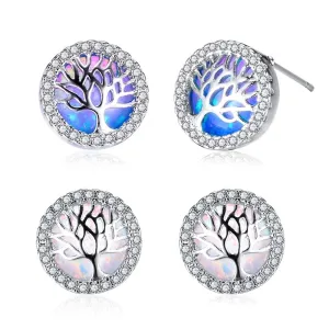 Fashion Personality Glamour Female Earrings Elegant Tree Of Life Cubic Zirconia Stud Earrings