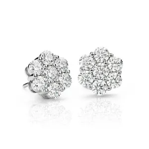 Flower Cluster Diamond Studs (1.41 ct Diamonds) in White Gold