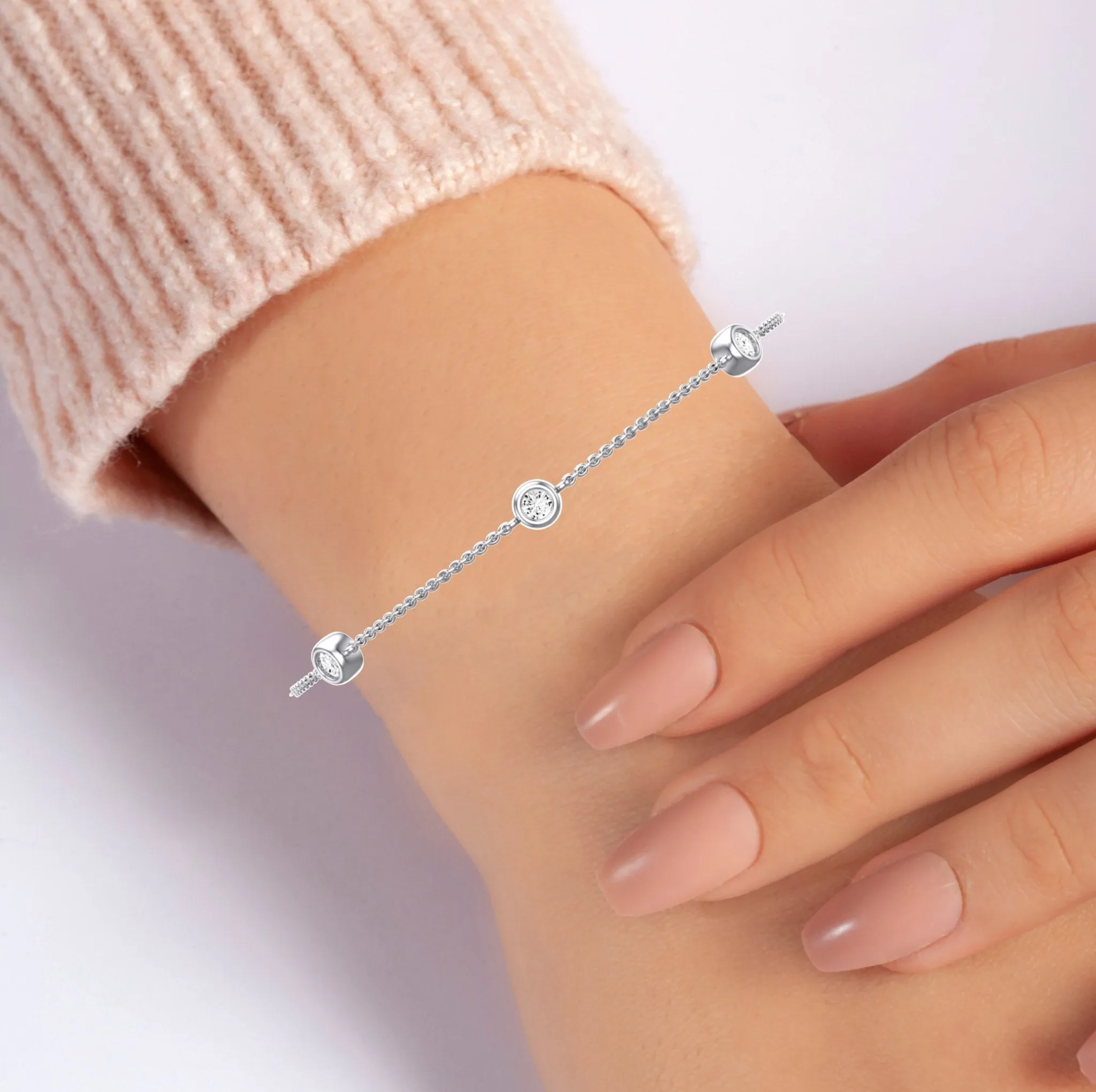 Geneva Trio Round Bezel Chain Moissanite Bracelet