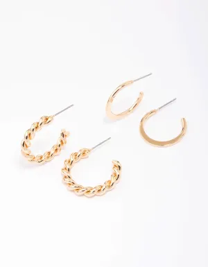 Gold Clean & Twisted Hoop Earring Pack