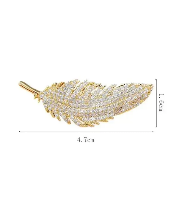 Gold Crystal Feather Brooches Safety Pins Jewelry