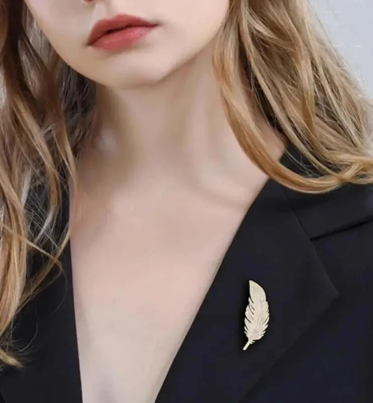 Gold Crystal Feather Brooches Safety Pins Jewelry