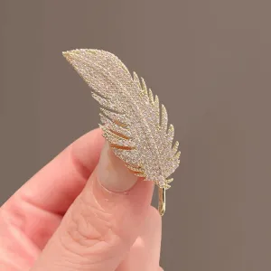 Gold Crystal Feather Brooches Safety Pins Jewelry