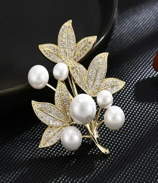 Gold Crystal Feather Brooches Safety Pins Jewelry