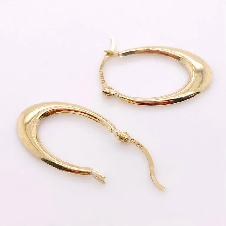 Gold Hoop Earrings Polished U Hoops, Elongated Oval Earrings, 14K Yellow Gold