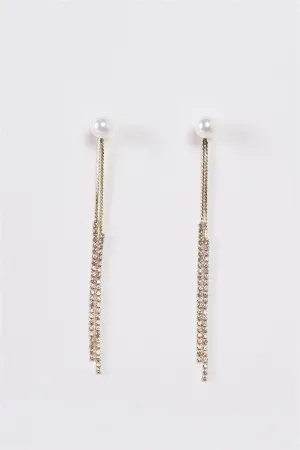 Gold Pearl Rhinestone Ear Jacket Tassel Drop Earrings