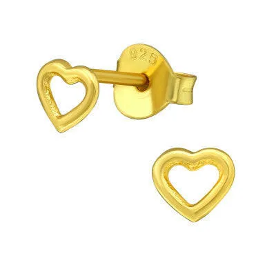 Gold Plated Heart Studs - Sterling Silver Earrings for a Touch of Elegance