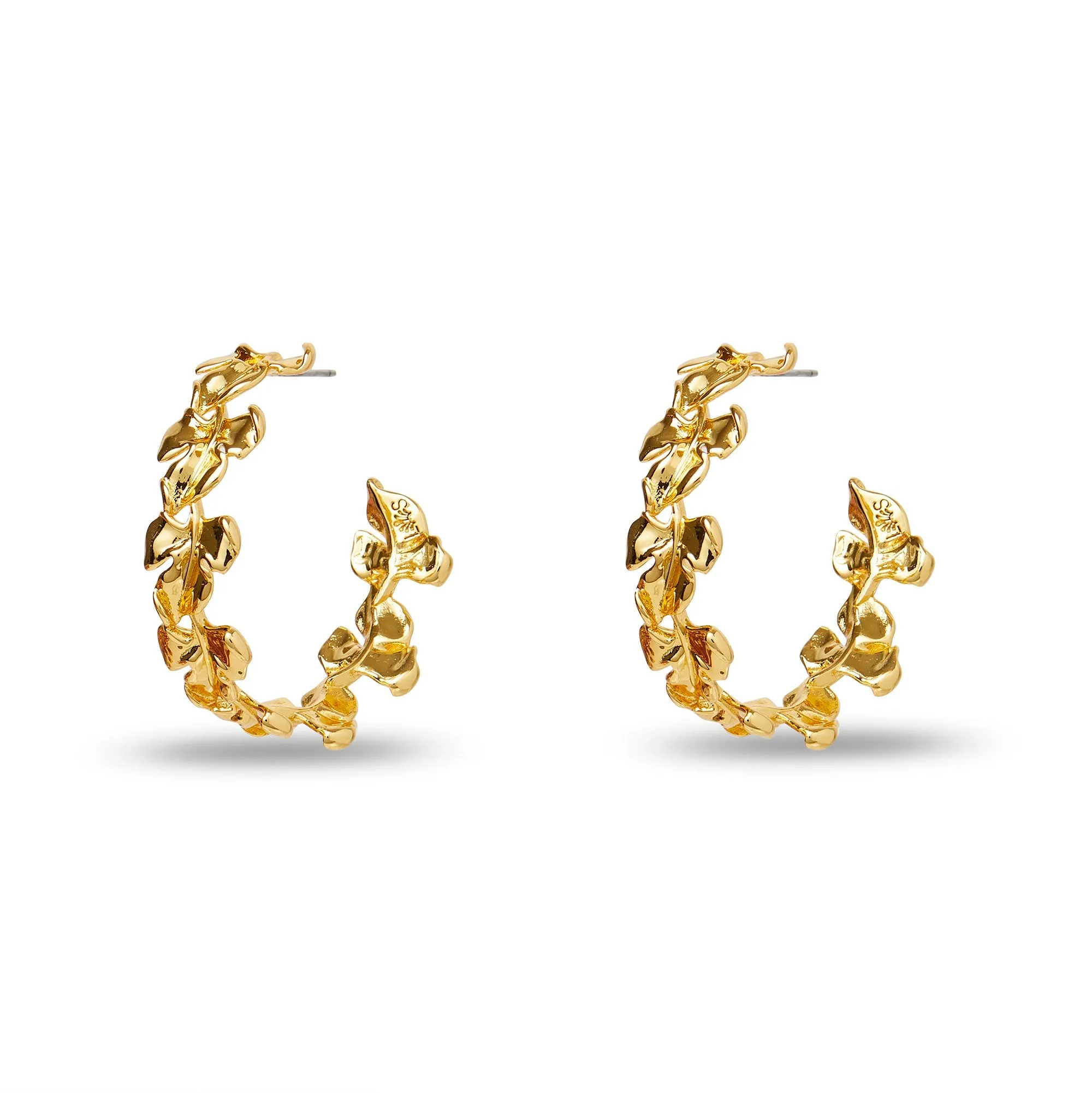 GOLD WOODLAND LEAF HOOP EARRINGS