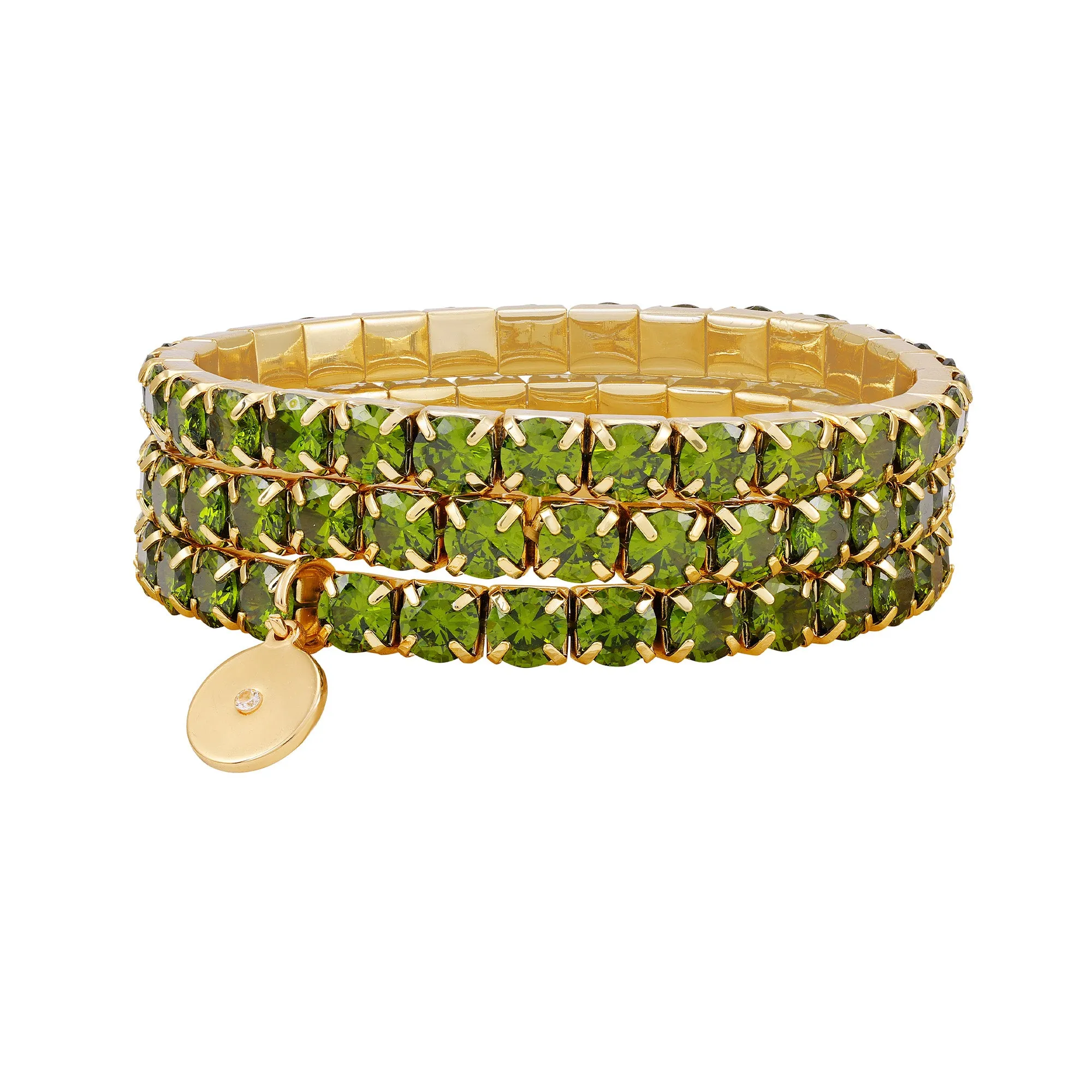 Goldtone 3 Piece Green Crystal Stone Stretch Bracelet Set