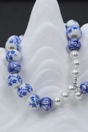 Hand-Drawing Ceramic Bead and Pearl Bracelet