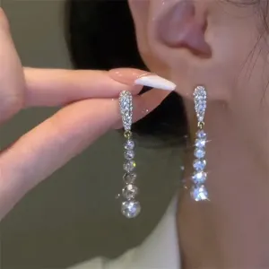 Inlaid Zircon Long Tassel Gold Colour Personality Wedding New Earring