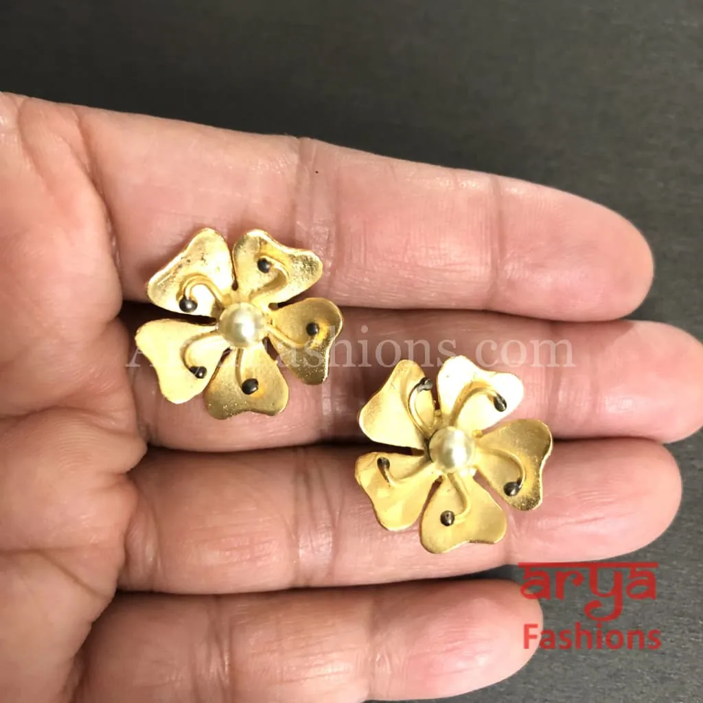 Ivanka Golden Flower Studs/ Fusion Earrings/Golden Flower Studs/Gold Plated Handmade Earrings