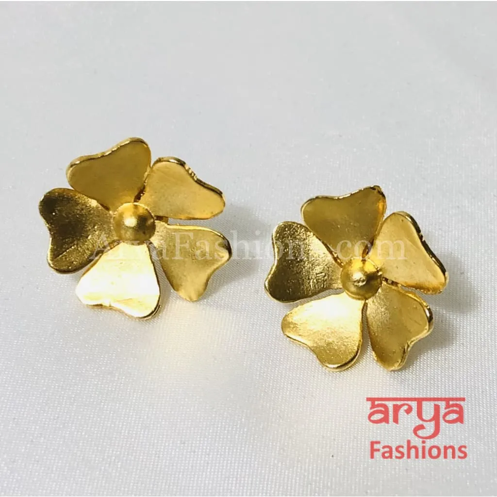 Ivanka Golden Flower Studs/ Fusion Earrings/Golden Flower Studs/Gold Plated Handmade Earrings