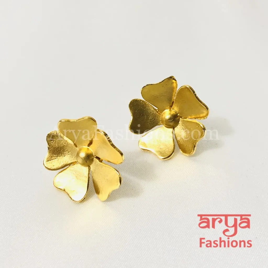 Ivanka Golden Flower Studs/ Fusion Earrings/Golden Flower Studs/Gold Plated Handmade Earrings