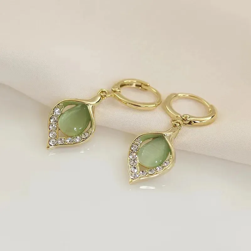 Korean Elegant Shiny Zircon White Green Moonlight Party Trend Earring