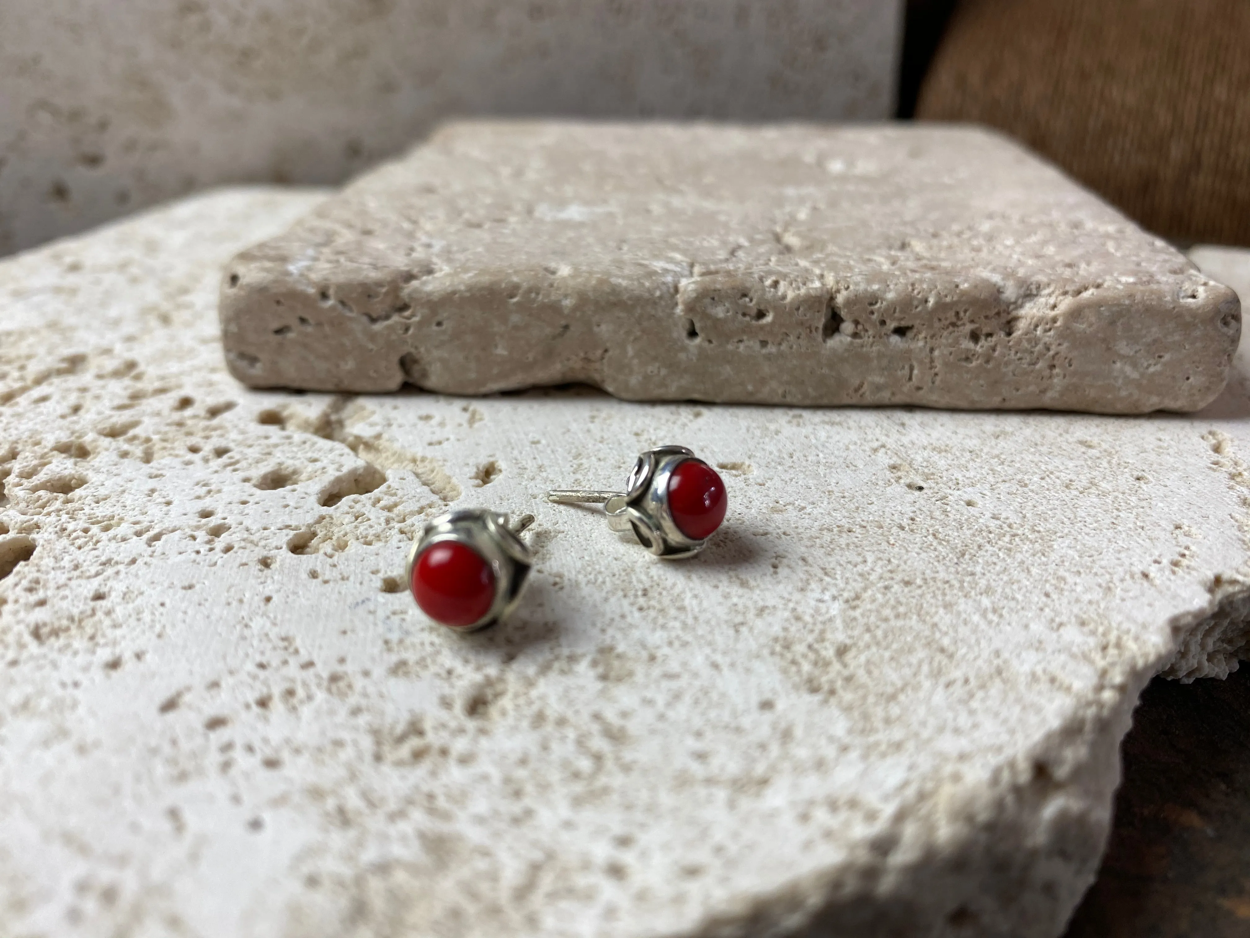 Large Red Coral Studs