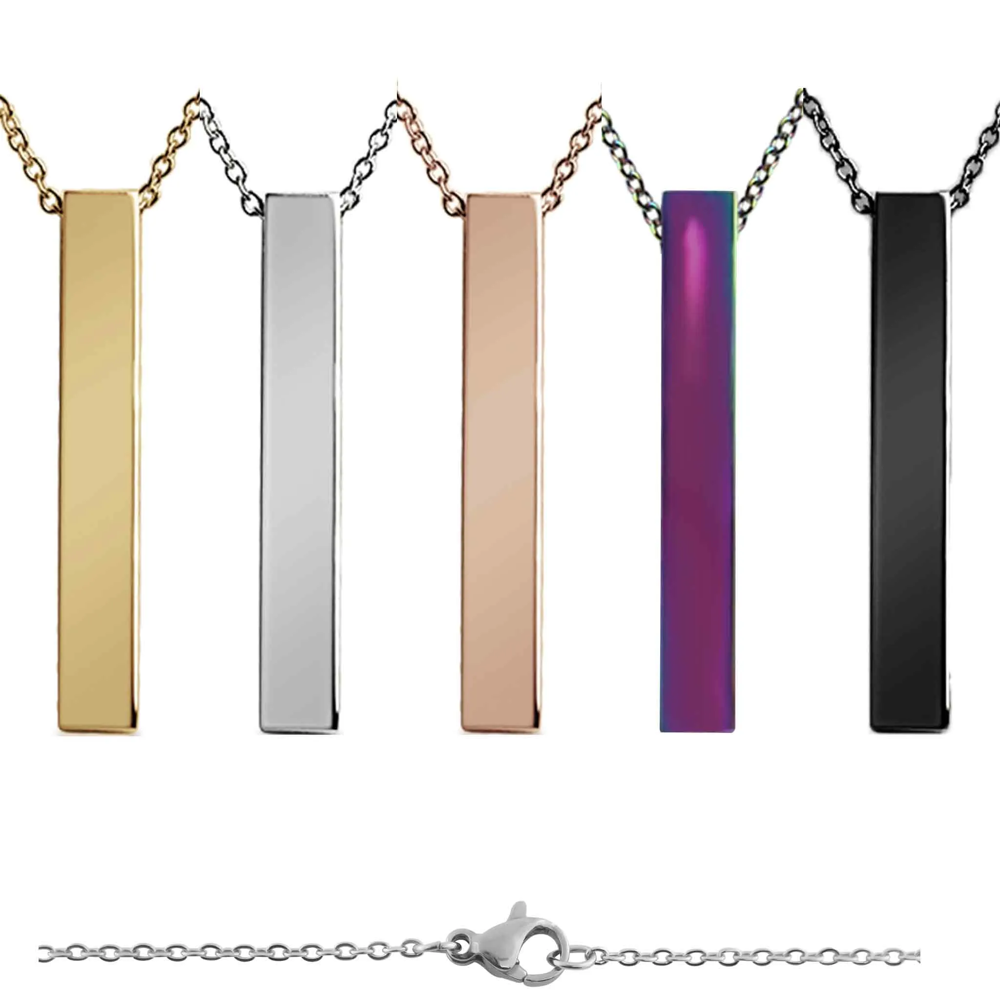 Large Square 4-Sided Vertical Bar Polished Stainless Steel Necklace / SBB0123