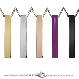 Large Square 4-Sided Vertical Bar Polished Stainless Steel Necklace / SBB0123