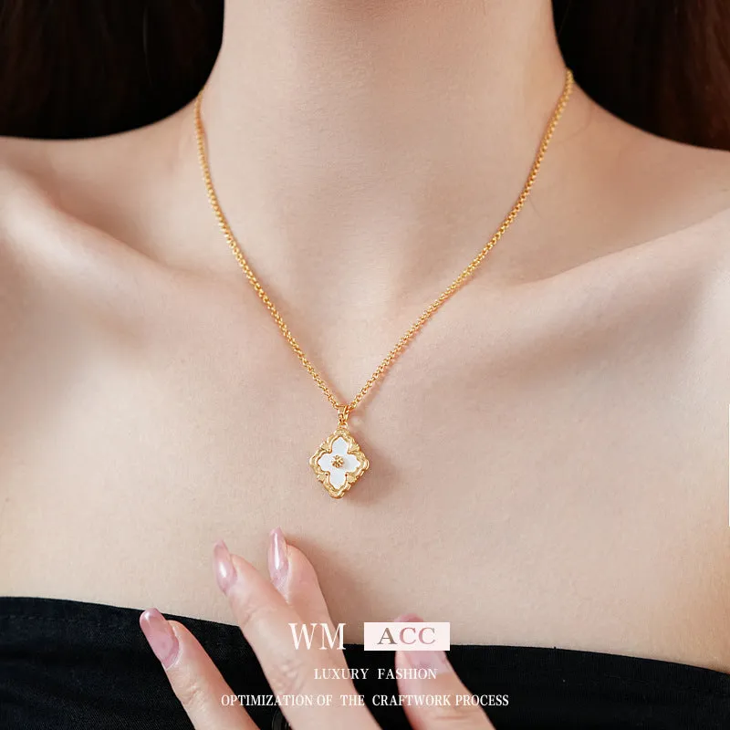 Luxurious Flower Rhombus Geometric Copper Zircon Inlay Necklaces