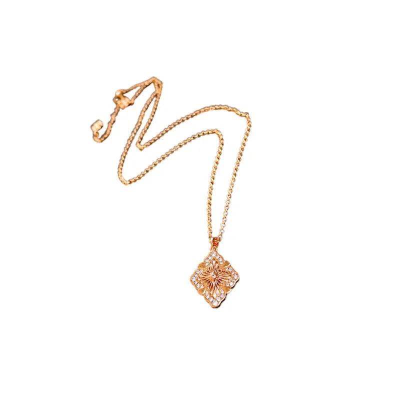 Luxurious Flower Rhombus Geometric Copper Zircon Inlay Necklaces