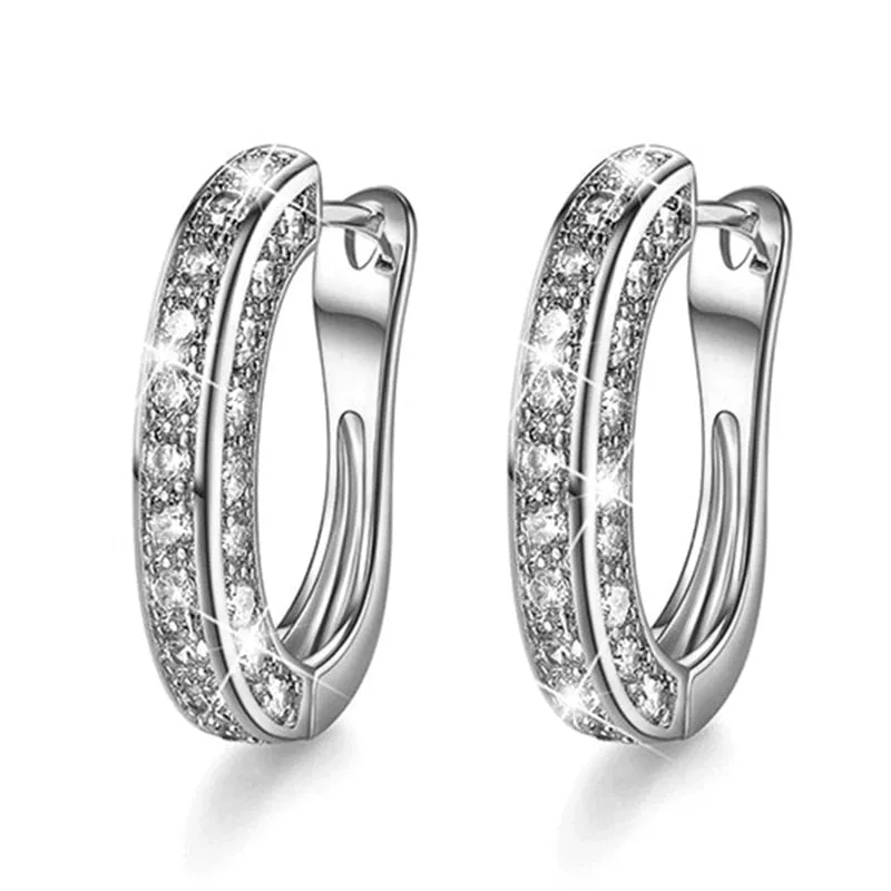 Luxury Austria Crystal  Wedding Jewelry Stud Earrings for Women U Shaped Fit Female Earrings