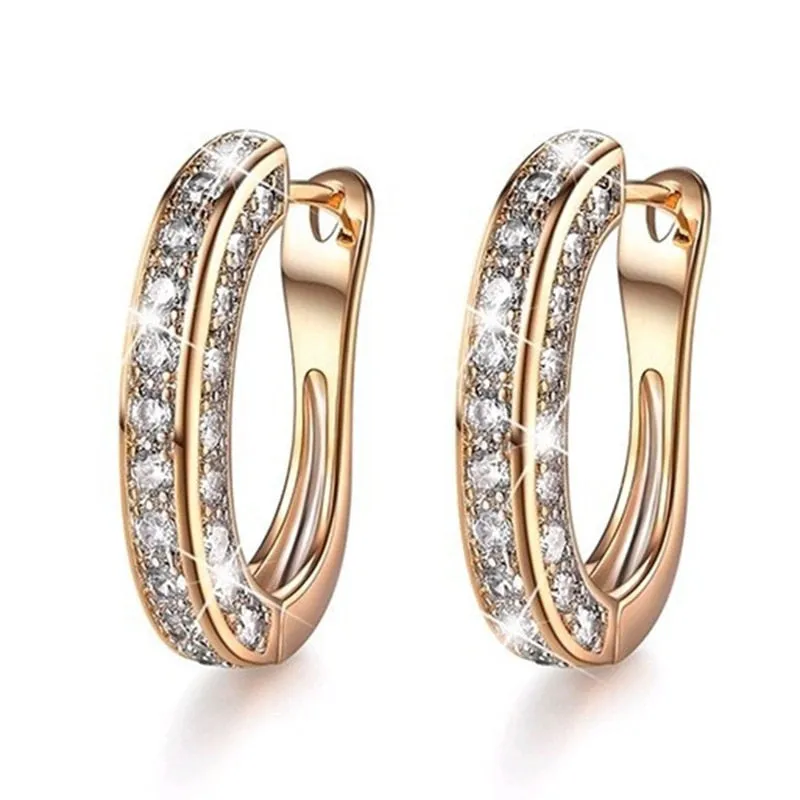 Luxury Austria Crystal  Wedding Jewelry Stud Earrings for Women U Shaped Fit Female Earrings