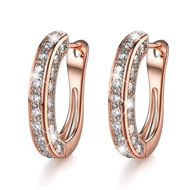 Luxury Austria Crystal  Wedding Jewelry Stud Earrings for Women U Shaped Fit Female Earrings